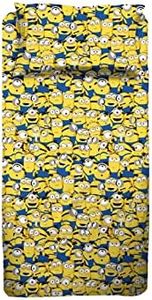 hermet Parure de lit Minions - pour lit Simple - Drap Housse - Drap Housse et taie d'oreiller - 100% Coton - Produit Officiel