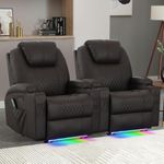 WISHDEER Power Recliner Chair with Heat and Massage for Adults - Home Theater Seating with LED Lights,Cup Holders,Side Pocket,USB Port - Recliner Sofa for Living Room(Brown, Set of 2)