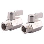 DERNORD 1/2" Stainless Mini Ball Valve Female x Male NPT Thread with Stainless Steel Handle Pack of 2