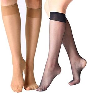 MANZI 12 Pairs Lady's Sheer Knee High Stockings, 6 Pairs Black, 6 Pairs Natural