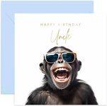 Old English Co. Funny Birthday Card for Uncle - Hilarious Male Birthday Card for Him - Monkey Chimp Sunglasses Birthday Card for Him from Nephew Niece - Special Card | Blank Inside Envelope