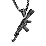 JewelryWe Mens Punk Rock Necklace Army Style Gun Pendant Hip Hop Cool Men Jewelry,Black