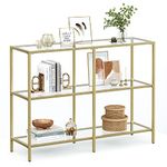 VASAGLE 39.4” Console Sofa Table with 3 Shelves, Entryway Table with Tempered Glass Shelf, Gold Color ULGT27G