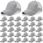 Retisee 32 Pcs Blank Baseball Cap Bulk Trucker Baseball Hat Adjustable Back Strap Sublimation Hat Cap for Men Women(Gray)