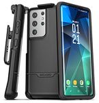 Encased Rebel Series Designed for Samsung Galaxy S21 Ultra Belt Clip Case (2021) Protective Heavy Duty Holster Phone Case - Black