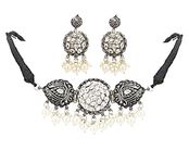 ARADHYA ` stylish silver Oxidised stone choker jewellery set for Women (White)