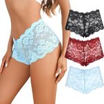 Avidlove Sexy Underwear for Women Lace Boy Short Panties High Waist Cheeky Hipster Panties Pack of 3