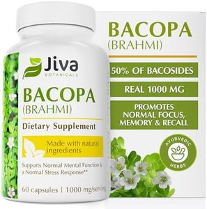 Jiva Botanicals Bacopa Monnieri/Brahmi Capsules -Organic Bacopa Supplement- Bacopa Monnieri Extract 300mg -All Natural Health Supplement Supports Brain for Focus, Energy, Memory & Clarity- 60 Capsules