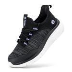 FitVille Women Wide Walking Shoes Slip On Running Tennis Shoes Tennis Breathable Gym Sports Athletic Lightweight Fashion Sneakers for Flat Feet Plantar Fasciitis Heel Pain Relief - V7 Black