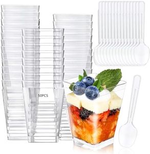 CZMAO 50 Piezas Tazas de Postre 5 oz/160 ml Vasos de Postre Cuencos de Postre Vasitos Aperitivos Plastico Reutilizables Vasitos para Postres Vasos para Postres para Pudín Mousse Helado