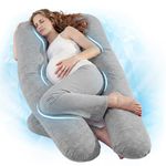Nuliie Pregnancy Pillow for Sleeping, U Shaped Full Body Pillow with Washable Cooling Fabric Cover, Maternity Pillow Support for Back, Hips, Legs for Pregnant Women (Cooling Light Grey)