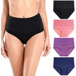 wirarpa Womens Cotton Underwear 4 Pack High Waisted Full Coverage Plus Size Briefs Comfortable Ladies Panties Multicolored, Size 9