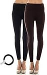 Sofra Fleece Lined high Waist Leggings for Women with EttelLut Hair Band 2PK BLK Brown PS