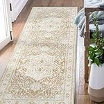 JINCHAN Boho Runner Rug 2x8 Hallway Indoor Rug Vintage Rug Floral Medallion Runner Rugs with Rubber Backing Carpet Runner Thin Rug for Bathroom Kitchen Living Room Taupe