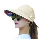 Alexvyan Polyester Sun Visor Hat for Women - Wide Brim UV Protection Summer Cap for Girls - Breathable Casual Beach Sun Protection Hat (Beige), Large