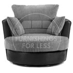 Furnishings For Less UK Luxor Jumbo Cord Sofa Black and Grey Single Seater Swivel Chair 360 Degree Rotation (Swivel Chair)