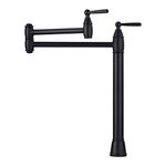 Pot Filler Deck Mount, ARCORA Pot Filler Faucet Black Kitchen Folding Faucet 2 Handle with Stretchable Double Joint Swing Arms Brass Stove Faucet Matte Black