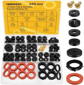 NBRINGO 160 Pieces Hose Bib Washer & Faucet Washers Assorted Kit (14 Sizes) - Includes Hose Gaskets, Flat & Beveled Rubber Washers, Brass Bibb Screws for Outdoor Spigot, Garden Valve, Leak Plumbes