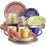 vancasso Albero Dinner Set for 6, Stoneware Dinnerware Set Handpainted Tableware, 24-Piece Multicolour Ceramic Combination Set with Dinner Plate/Dessert Plate/Soup Bowl/Mug, Rustic Chic Style