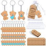 120 Pcs Bear Baby Shower Favors Bear Party Favors, Cute Bear Keychain with Organza Bags Thank You Kraft Tags and Rope for Guests Girls Boys Birthday Party Supplies Decorations (Blue, Cute)