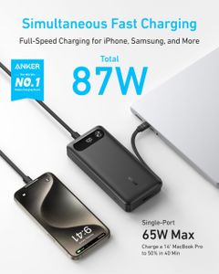 Anker 20,000mAh Power Bank – 87W Fast Charging, Built-in USB-C Cable