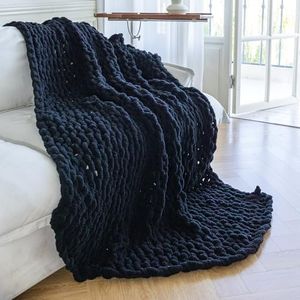 Larexius Chunky Knit Blanket - Luxury Soft Cozy Extra Large Size (80 * 90) Throw Blanket,100% Woven Blanket Rope Knot Throw Blanket for Couch, Sofa, Home Decor, Gift - Machine Washable（Black）