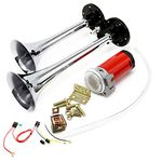 DHUILE DH801 Car Horn 150DB Loud Speaker Air Horn Double Tube Horn Truck Horn Chrome Zinc Dual Trumpet Air Horn with Compressor for Any 12V Vehicles Trucks Lorries Boats Cars Vans Trains etc