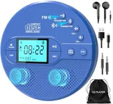 Sunoony Portable CD Player with Bluetooth, Disman CD Player for Car with FM Transmitter, Rechargeable Personal cd Player with Anti-Skip Protection, Headphones, AUX/USB Supported, LCD(Blue)