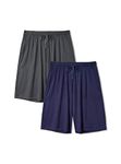 DAVID ARCHY Men's 2 Pack Soft Comfy Bamboo Rayon Sleep Shorts Lounge Wear Pajama Pants (L, Navy Blue+Dark Gray)