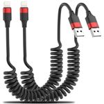 Coiled Lightning Cable 3 FT, 2 Pack iPhone CarPlay Cable for Car, Coiled USB to Lightning Cord Compatible with iPhone 14 13 12 11 Pro Max Mini XR XS 8 7 Plus SE