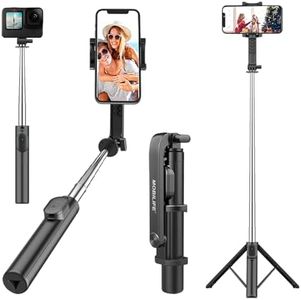 Mobilife Portable Selfie Stick with Tripod Stand Reinforced 96cm/37.8 inch Long 4 in 1 Bluetooth Selfie Stick Tripod Compact Stable for Mobile Phone Gopro Vlogging Travel,Black