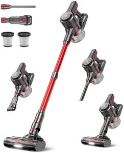 CHEBIO Lightweight Cordless Vacuum Cleaners for Home, Stick Vacuum Cordless Rechargeable with 45kPa Suction,45-Min Run,Anti-Tangle and Self-Stand, 6 in 1 Hardwood Vacuum Cleaner (red)