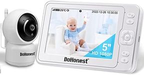 DoHonest Baby Monitor with Rotating 360 Camera and Audio - No WiFi Portable 5" Color Screen HD 1080P Infant Video Camera Long Range 20H Battery Night Vision 2-Way Talk Temperature Ideal for Gifts