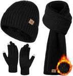 3 PCS Winter Hat Scarf Gloves Set, Soft Warm Knit Beanie Hat Touchscreen Gloves Long Knitted Scarf Set Winter Gifts for Men