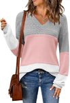 Zeagoo Womens 2024 Fall Pullover Sweaters Batwing Long Sleeve Ribbed Knitted Pullovers Crochetd V Neck Top Colorblock M