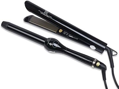 Brilliance New York Pro 1" Flat Iron & Clipless Curling Iron Duo, Black