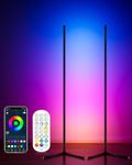 WISIMMALL LED Floor Lamp 2PCS, 64.5" RGB Corner Floor Lamp Works with APP and Remote, Colour Changing Standing Lamp with 398 Dimmable Modes, Mood Lighting for Living Room Bedroom