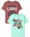 The Children's Place Baby Boys Short Sleeve Graphic T Shirt 2 Pack, Looks from Dad/Chillin Grillin 2-Pack, 12-18 Months