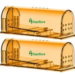 CaptSure Original Humane Mouse Traps, Easy to Set, Kids/Pets Safe, Reusable for Indoor/Outdoor use, for Small Rodent/Voles/Hamsters/Moles Catcher That Works. 2 Pack (Small)