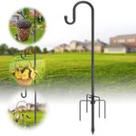 Hummingbird Feeder Pole for Outdoors - Stainless Steel Heavy Duty Wind Chime Stand with Windproof 5 Prong,24"-78" Adjustable Outdoor Shepard Pole for Hanging Bird Feeders,Black