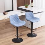 YOUTASTE Sky Blue Bar Stools Set of 2 Adjustable Counter Height Bar Stool Faux Leather Barstools with Back Swivel Modern Metal Diamond Tall Bar Chairs Home Kitchen Island Restuarant