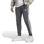 adidas Men's Essentials French Terry Tapered Cuff 3-Stripes Pants, Dark Grey Heather/White, L