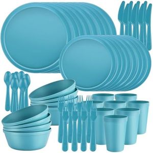 ZIVONA Kids Plates and Bowls Set, 40-Piece Unbreakable Kids Dinnerware Set for Toddlers & Children, BPA-Free PP Plastic Plates, Bowls, Cups & Cutlery, Microwave & Dishwasher Safe, Blue Service for 8