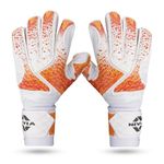 Nivia Finger Saver Goalkeeper Gloves for Men & Women, Latex Palm with Durable Embossed PVC Backhand, Orange/White (Large)