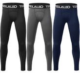 TELALEO 1/2/3 Pack Boys' Youth Compression Leggings Pants Tights Athletic Base Layer for Running Hockey Basketball, Black Grey Blue 3 Pack, Small