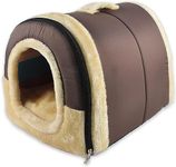 CARESFUL Igloo Dog House, Portable Cat Igloo Bed with Removable Cushion, 2 in 1 Washable Cozy Dog Igloo Bed Cat Cave, Foldable Non-Slip Warm for Pets Puppy Kitten Rabbit (S)