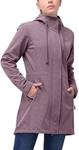 33,000ft Women’s Lightweight Softshell Jacket with Hood Waterproof Ladies Functional Jacket Fleece Lined Windbreaker Breathable Raincoat Active Hooded Long Coats for Cycling Hiking Outdoor, Pinkish-purple Melange, XS