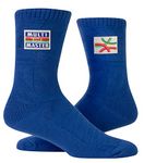 Blue Q Funny Crew Socks With Wise-Crackin' Tags. Thick Organic Cotton, Unisex, Two Sizes, Multitaskmaster, L-X-L