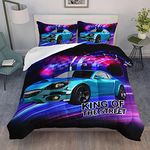 AILONEN Sport Car Comforter Set for Boys Twin Size, Blue Race Car and Speed Dial Bedding Set,Extreme Sports Comforter Set for Kids Boys,All Season,Soft Microfiber,3 Pieces,1 Quilt and 2 Pillowcases