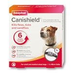 Beaphar - Canishield® Medicated Flea & Tick Collar for Small/Med Dogs Kills Fleas, Ticks & Sandflies – 4-6 months Long-Lasting Protection - Vet-Strength Flea Treatment – Adjustable collar up to 48cm